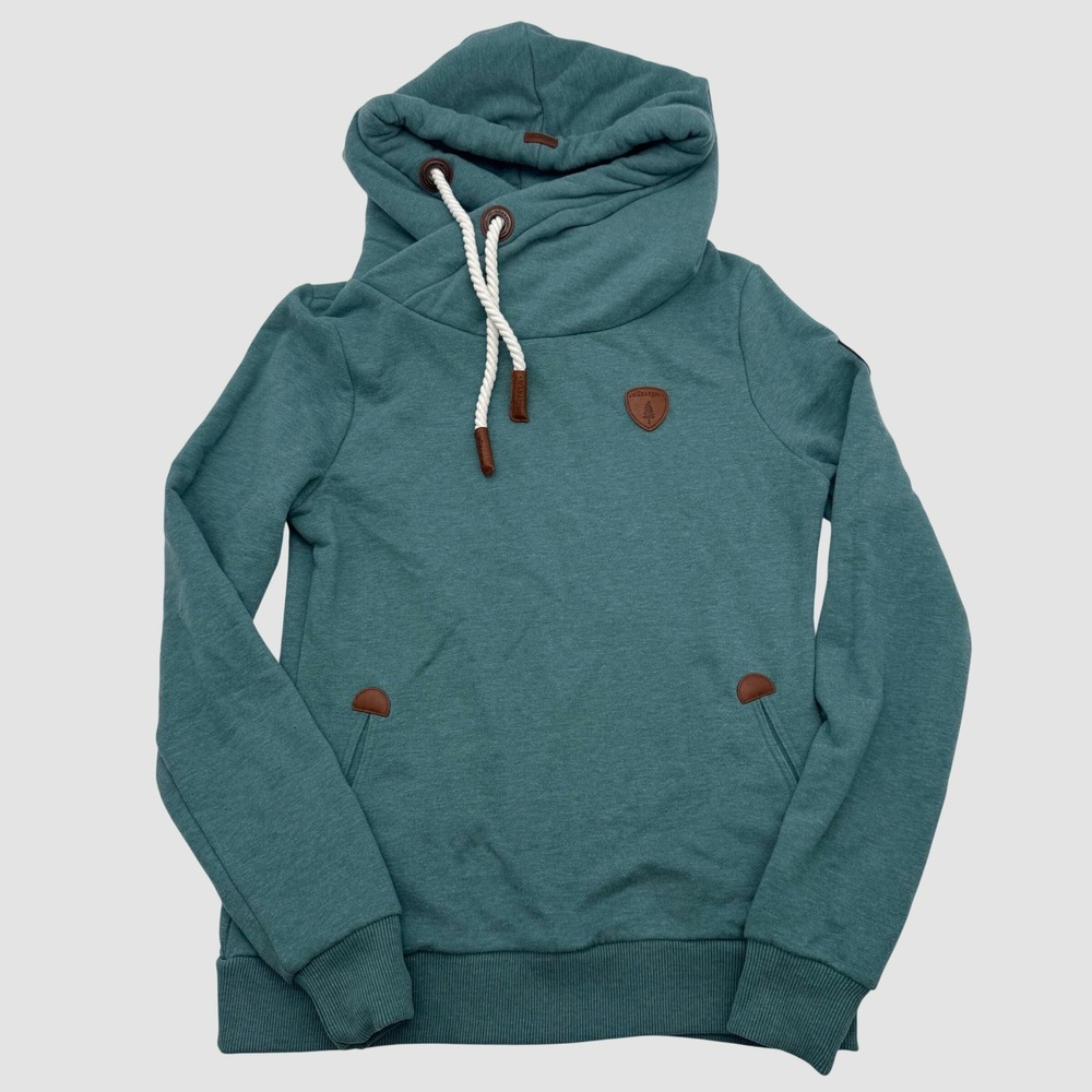 Wanakome Hestia Cowl Neck Hoodie Teal Heather Rope Drawstring Sweatshirt Medium